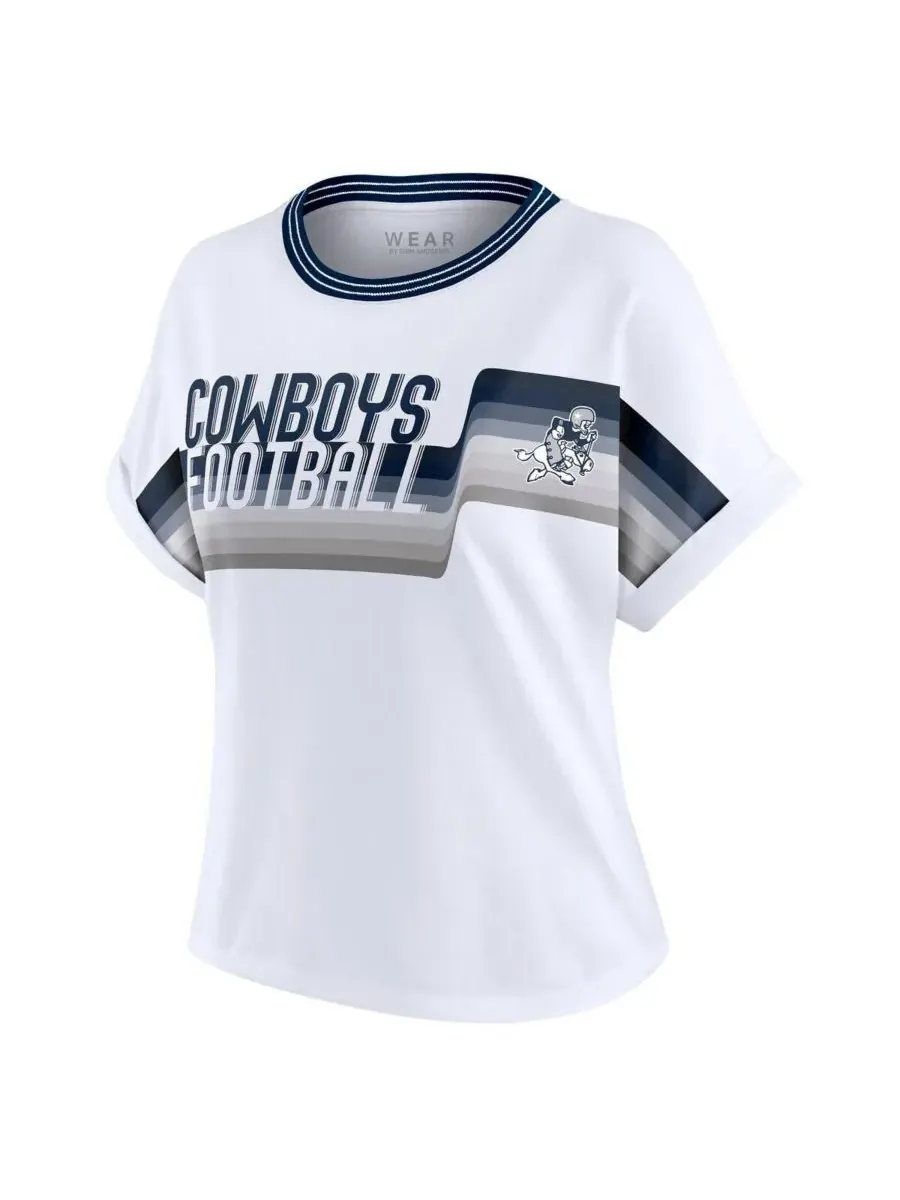 WEAR by Erin Andrews Женская белая укороченная футболка Dallas Cowboys с центральной полосой и — изображение 3 из 3, белый