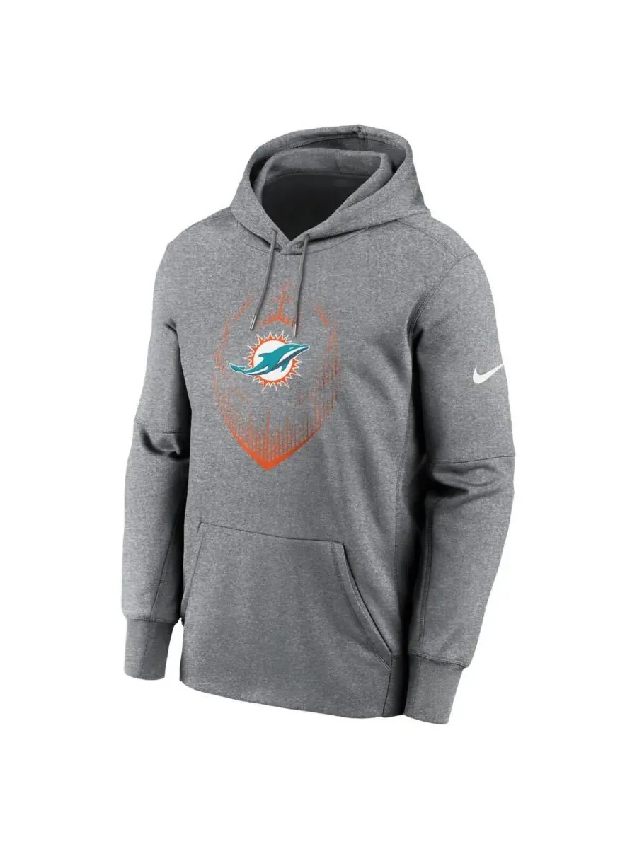 Nike Мужская толстовка с капюшоном Miami Dolphins Icon Performance серого цвета — изображение 3 из 3, серый