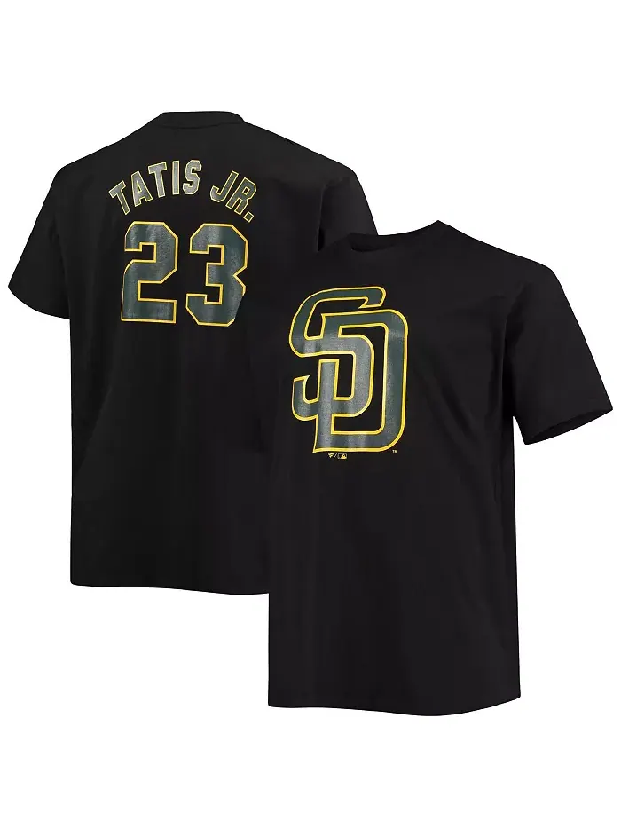 Мужская футболка Fernando Tatis Jr. черная San Diego Padres Big and Tall с надписью и номером — изображение 1 из 3