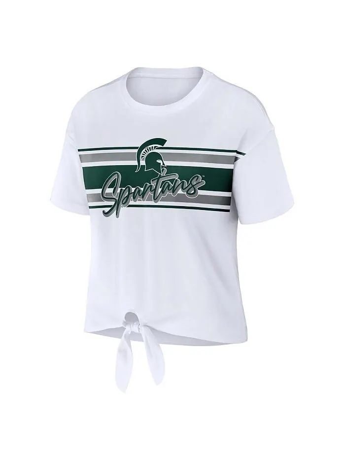 Белая женская укороченная футболка в полоску с узлом спереди Michigan State Spartans WEAR by Erin — изображение 2 из 3, белый
