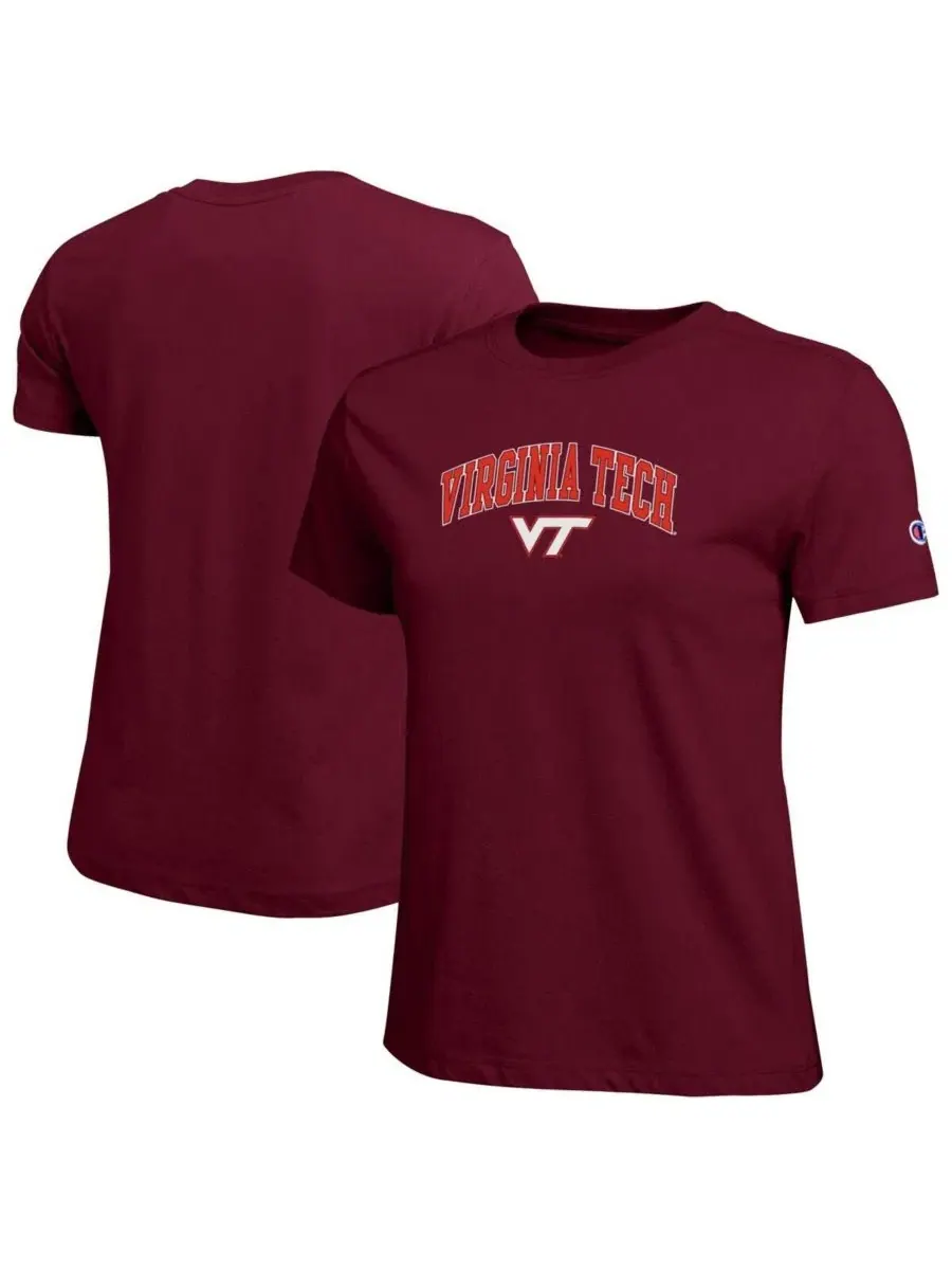 Футболка с принтом Arched Over Logo Virginia Tech Hokies Champion — изображение 1 из 3, коричневый