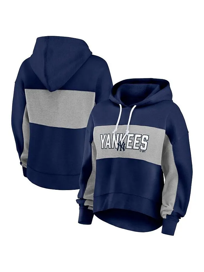 Женский темно-синий пуловер с капюшоном с наполнителем New York Yankees Fanatics — изображение 1 из 3