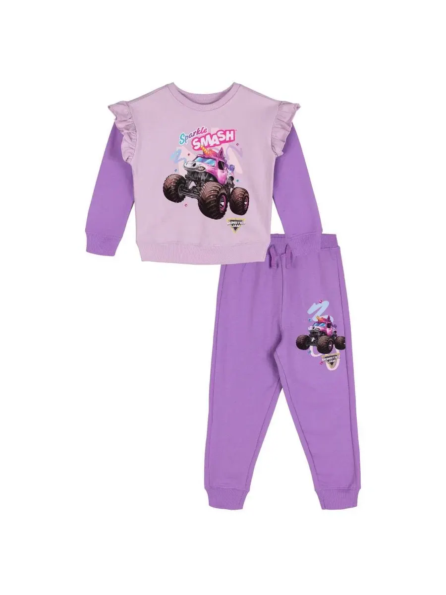 Детский комплект из футера с принтом Sparkle Smash Monster Jam, Lilac Sparkle Smash — изображение 1 из 3