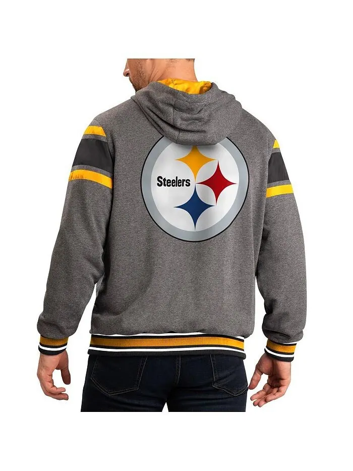 Мужская двусторонняя куртка с капюшоном и молнией во всю спину Pittsburgh Steelers Extreme черного — изображение 2 из 3