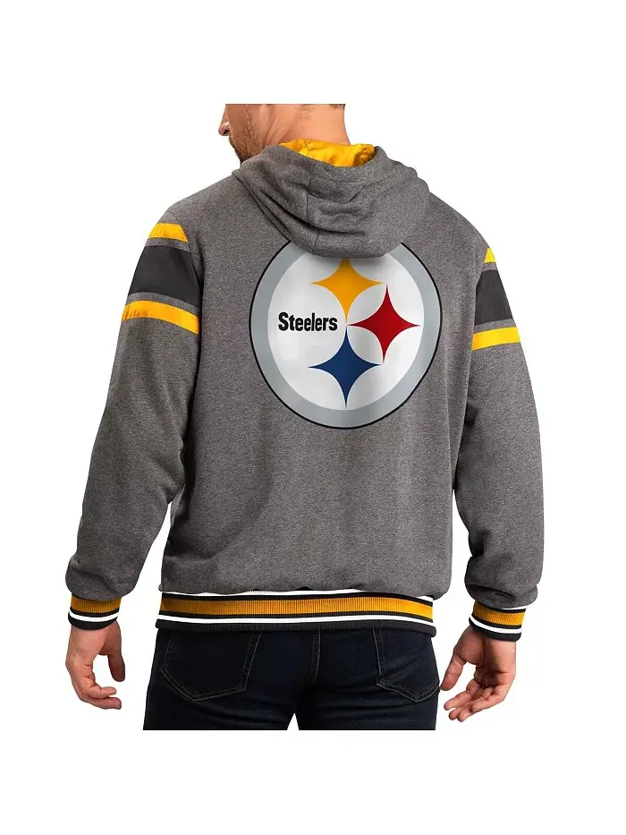 Мужская черно-серая реверсивная худи с полной застежкой-молнией Pittsburgh Steelers Extreme Full — изображение 2 из 3