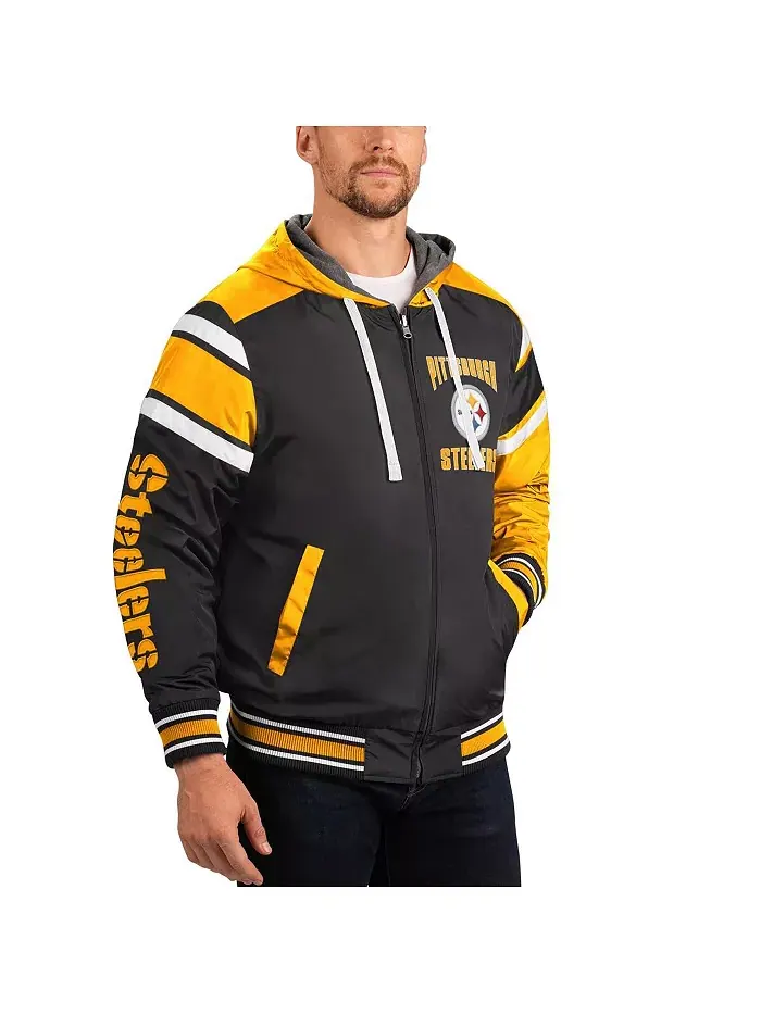 Мужская черно-серая реверсивная худи с полной застежкой-молнией Pittsburgh Steelers Extreme Full — изображение 3 из 3