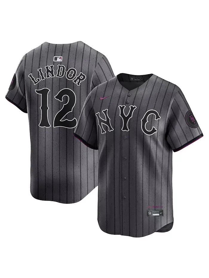 Мужская лимитированная игровая футболка Francisco Lindor серого цвета New York Mets City Connect — изображение 1 из 3