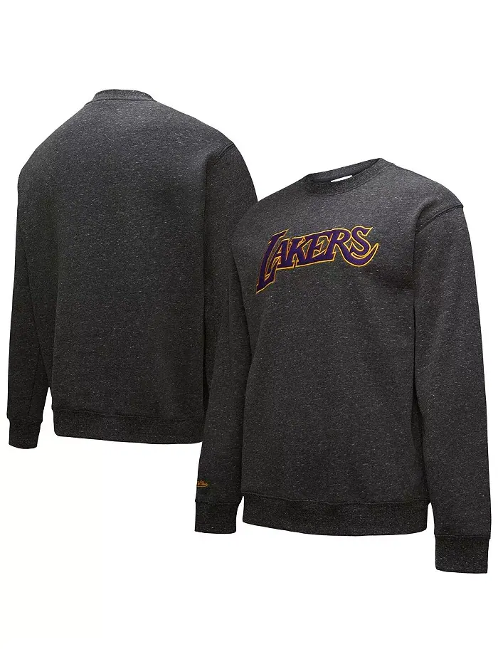 Мужской черный свитшот с вышитым винтажным логотипом Los Angeles Lakers из коллекции Black Out — изображение 1 из 5
