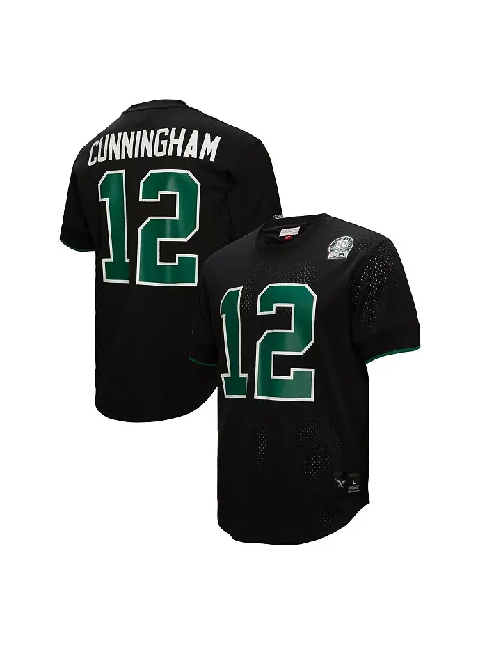 Мужская футболка с сетчатой вставкой Randall Cunningham, черная, Philadelphia Eagles, с именем и — изображение 1 из 4