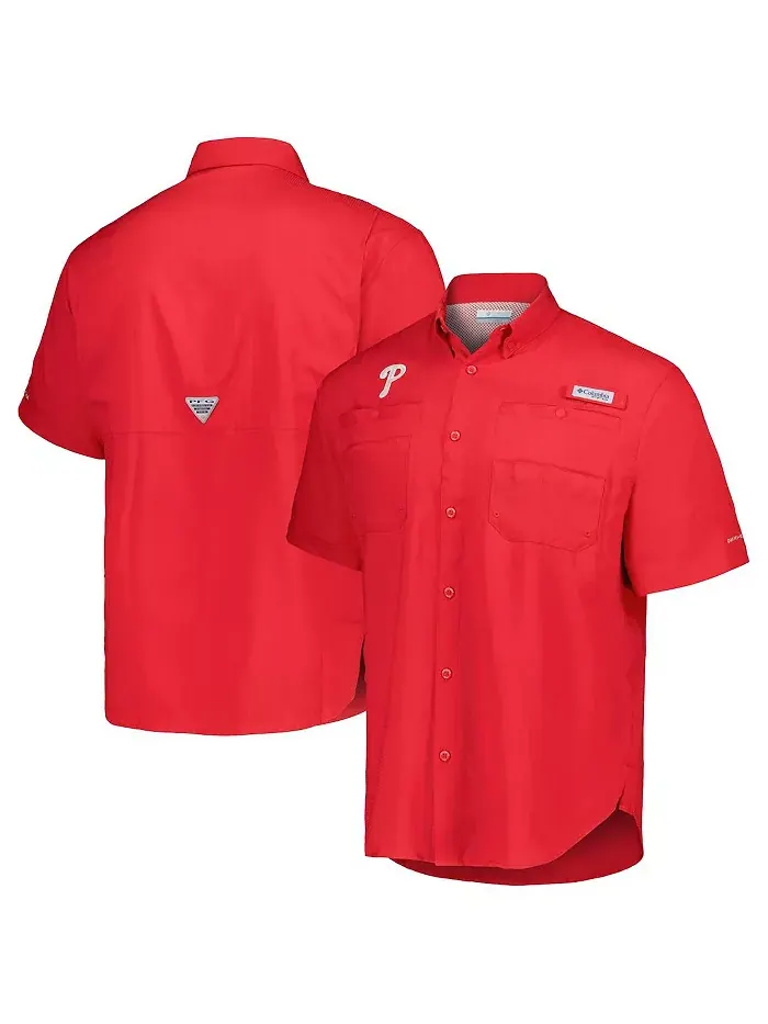 Мужская красная рубашка на пуговицах Philadelphia Phillies Tamiami Omni-Shade Columbia — изображение 1 из 4