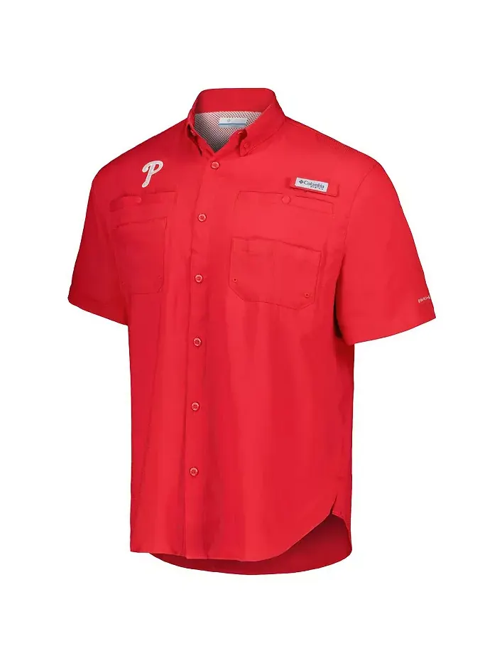 Мужская красная рубашка на пуговицах Philadelphia Phillies Tamiami Omni-Shade Columbia — изображение 2 из 4