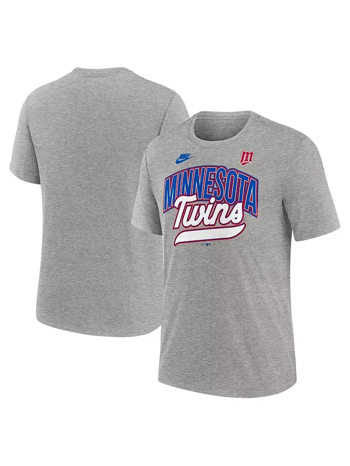 Мужская футболка Minnesota Twins Cooperstown Collection Retro Tri-Blend цвета хизер-серый Nike — изображение 1 из 3