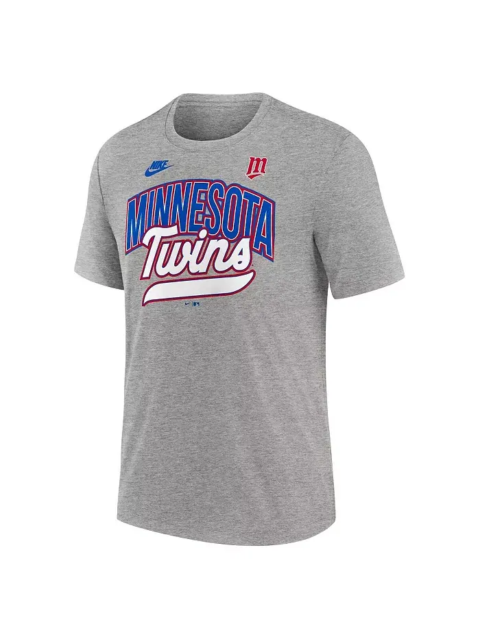 Мужская футболка Minnesota Twins Cooperstown Collection Retro Tri-Blend цвета хизер-серый Nike — изображение 2 из 3