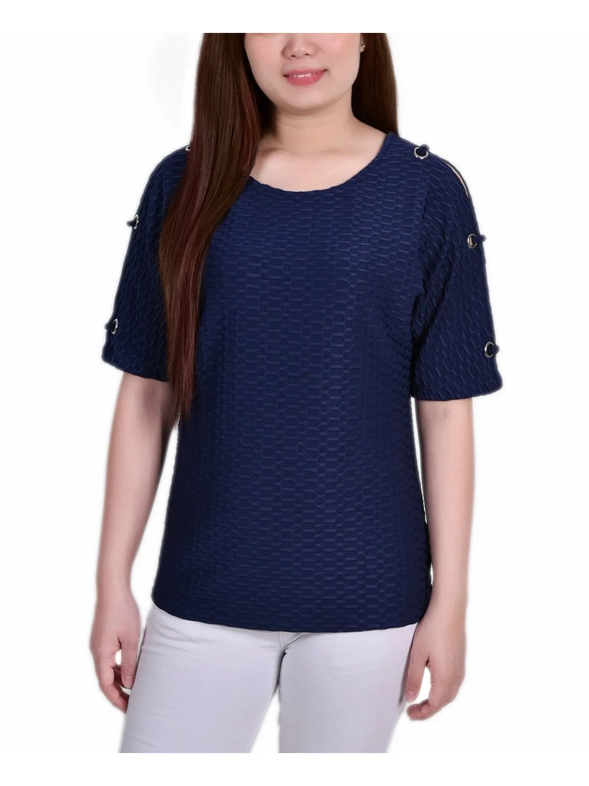 Топ petite с короткими рукавами и текстурированной люверсами в виде сот NY Collection