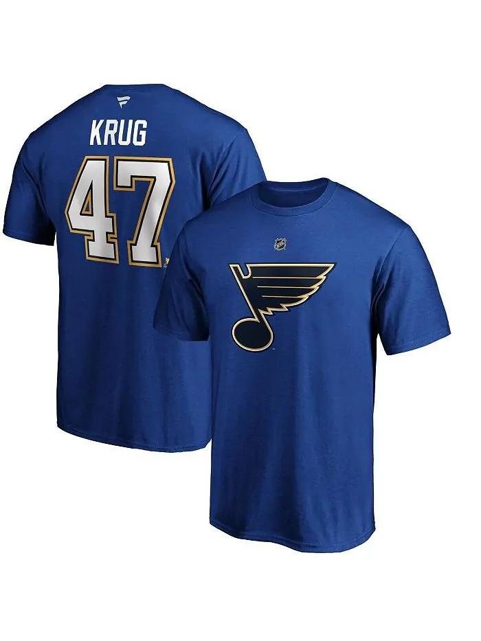 Мужская фирменная футболка Torey Krug Blue St. Louis Blues с аутентичным именем и номером Stack — изображение 1 из 3, синий