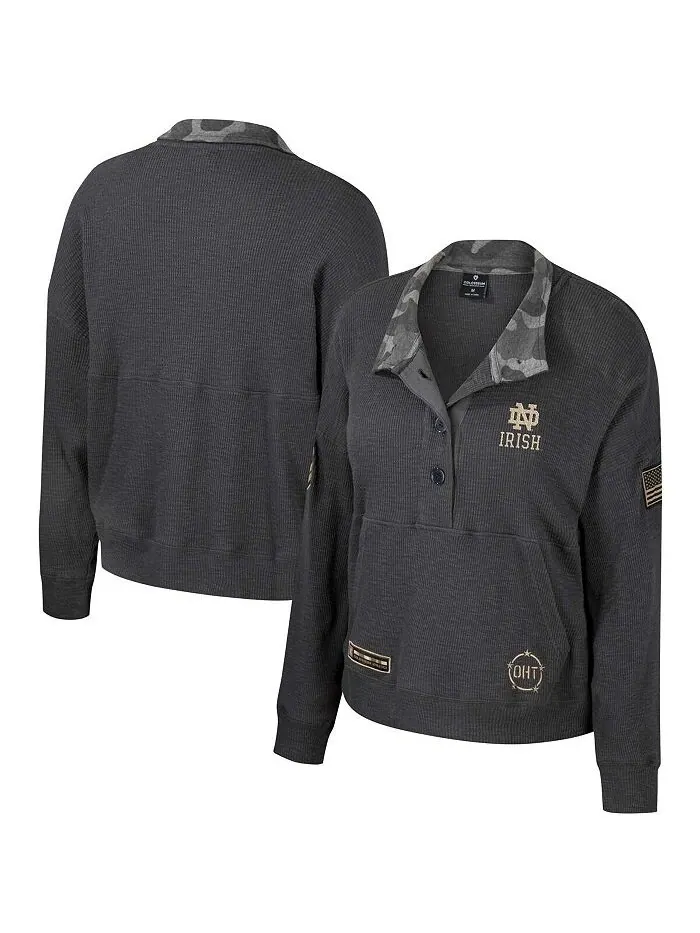 Женская термоугольная толстовка Henley в стиле милитари «Heather Charcoal Notre Dame Fighting Irish — изображение 1 из 3