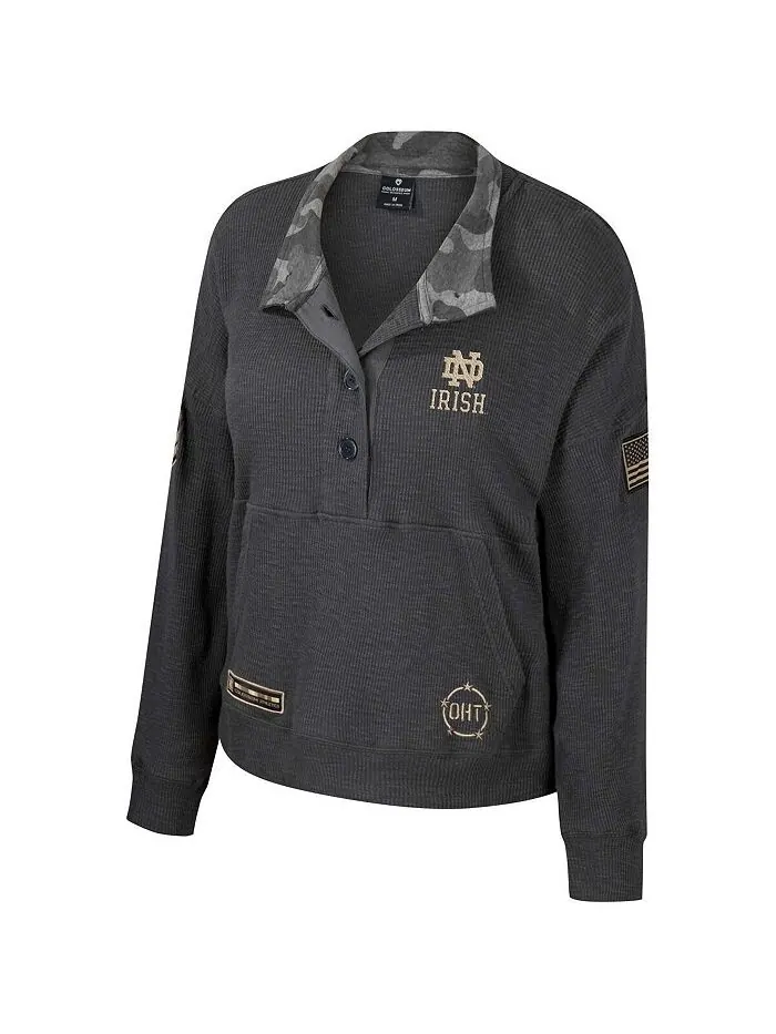 Женская термоугольная толстовка Henley в стиле милитари «Heather Charcoal Notre Dame Fighting Irish — изображение 3 из 3