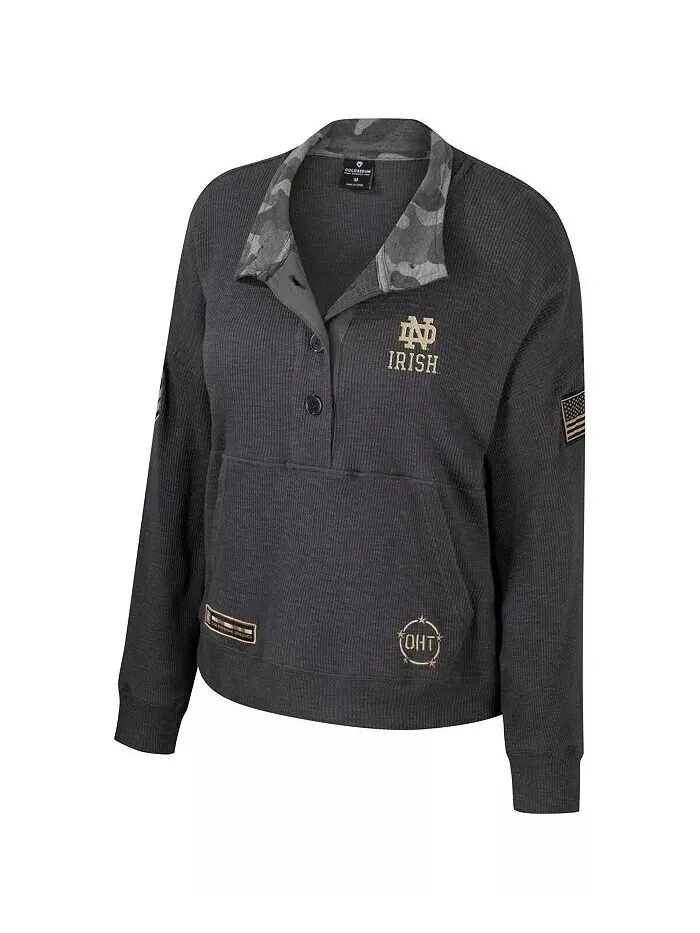 Женская термоугольная толстовка Henley в стиле милитари «Heather Charcoal Notre Dame Fighting Irish — изображение 3 из 3