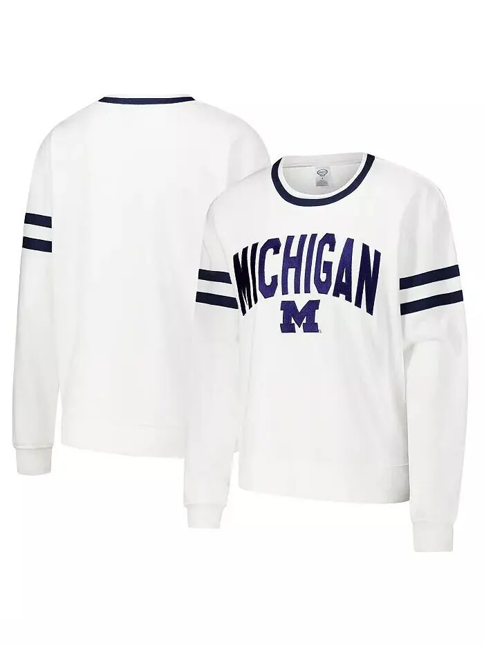 Женская белая футболка Michigan Wolverines Borough French Terry Arch Over с длинным рукавом — изображение 1 из 3