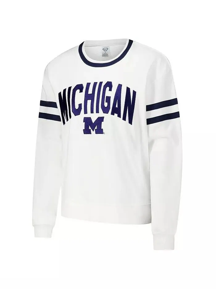 Женская белая футболка Michigan Wolverines Borough French Terry Arch Over с длинным рукавом — изображение 3 из 3