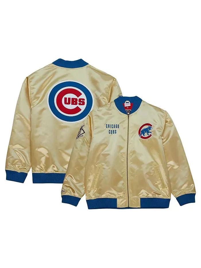 Мужская легкая атласная куртка с молнией Chicago Cubs OG 2.0 золотистого цвета Mitchell & Ness