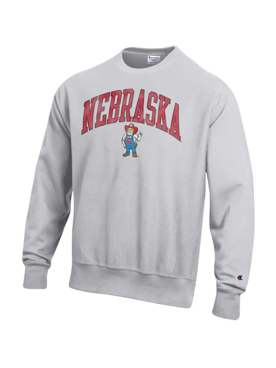 Champion Мужская серая толстовка с круглым вырезом и логотипом Nebraska Huskers с эффектом — изображение 2 из 3, серый