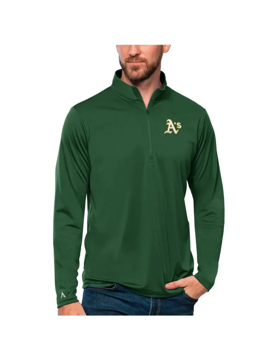 Antigua Мужская зеленая толстовка с застежкой-молнией в честь команды Oakland Athletics — изображение 1 из 1, зеленый