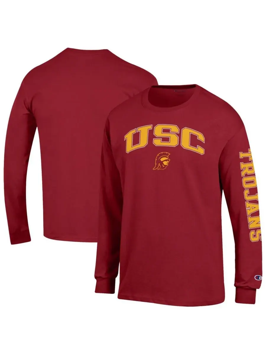Мужская футболка с длинным рукавом Cardinal USC Trojans Arch Over Logo 2-Hit Champion — изображение 1 из 3, красный