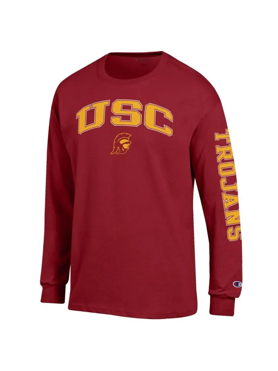 Мужская футболка с длинным рукавом Cardinal USC Trojans Arch Over Logo 2-Hit Champion — изображение 3 из 3, красный