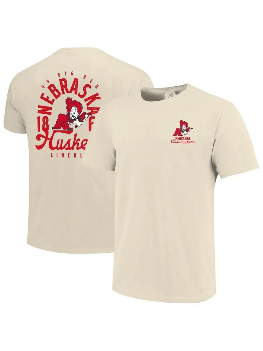 Image One Мужская кремовая футболка Nebraska Huskers Comfort Colors с изображением талисмана команды