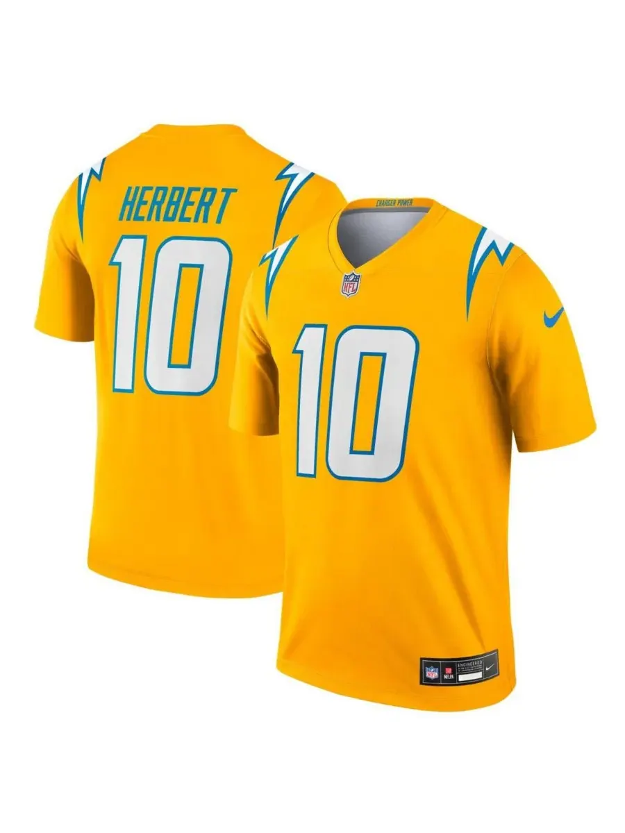 Мужская золотая футболка Justin Herbert Los Angeles Chargers Alternate Charger Power Legend Player — изображение 1 из 3