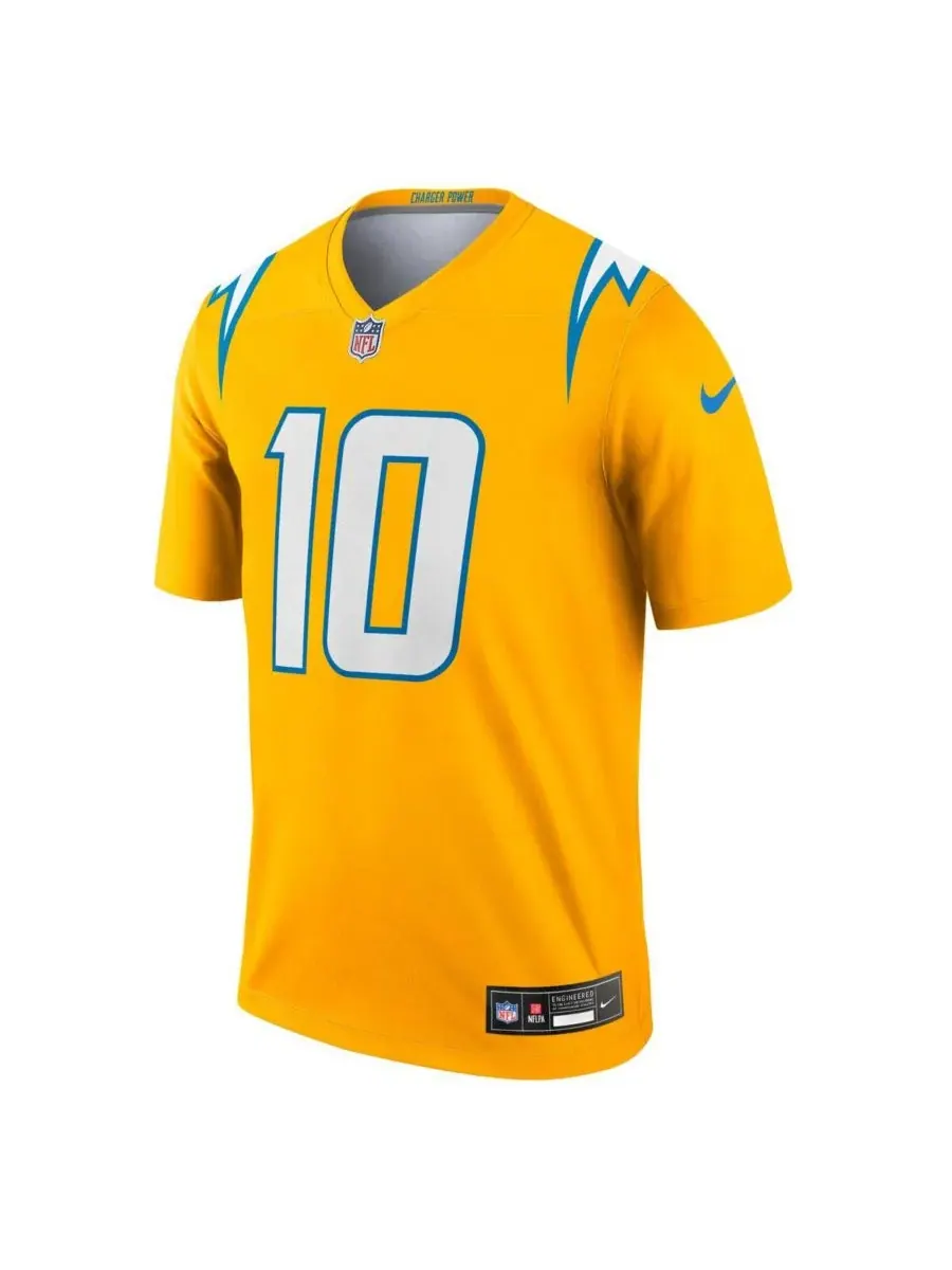 Мужская золотая футболка Justin Herbert Los Angeles Chargers Alternate Charger Power Legend Player — изображение 2 из 3