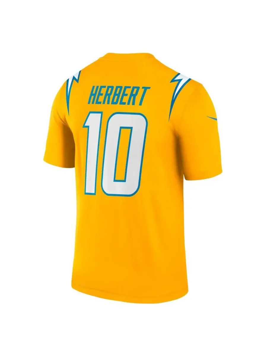 Мужская золотая футболка Justin Herbert Los Angeles Chargers Alternate Charger Power Legend Player — изображение 3 из 3