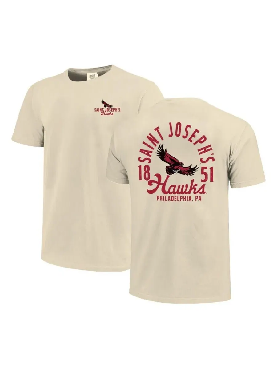 Мужская кремовая футболка с изображением талисмана команды Saint Joseph's Hawks от Comfort Colors — изображение 1 из 3