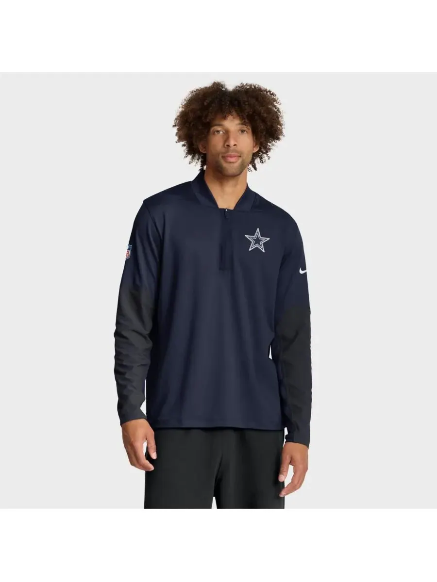 Nike Мужской темно-синий пуловер Dallas Cowboys Sideline Dri-FIT с половинной молнией — изображение 1 из 5