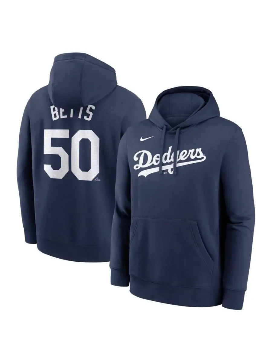 Nike Мужская толстовка с капюшоном Mookie Betts Navy Los Angeles Dodgers с именем и номером игрока — изображение 1 из 3