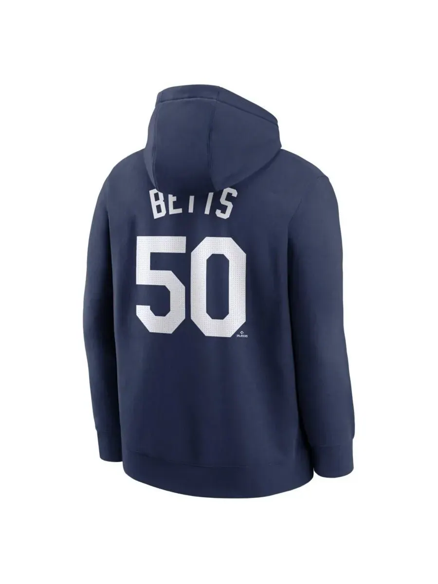 Nike Мужская толстовка с капюшоном Mookie Betts Navy Los Angeles Dodgers с именем и номером игрока — изображение 3 из 3