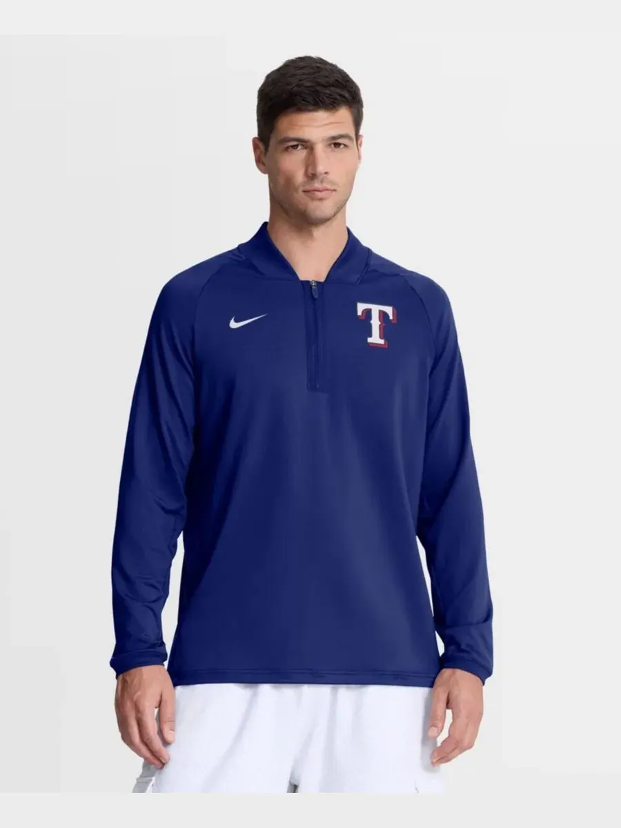 Пуловер с половиной застежкой-молнией, реглан, Dri-FIT, Texas Rangers Nike — изображение 1 из 4, королевский