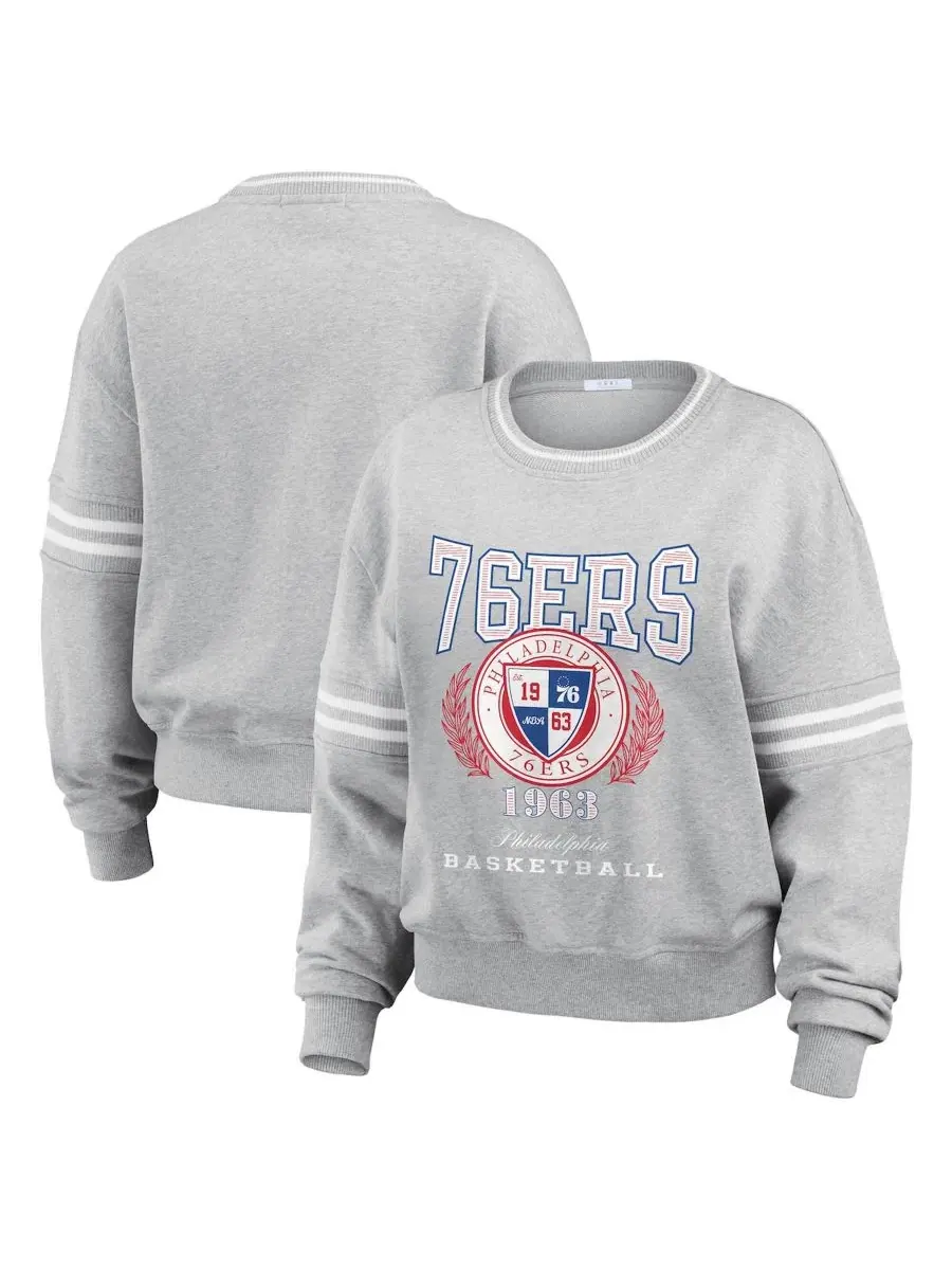 Женский свитшот из французского футера с принтом Philadelphia 76ers WEAR by Erin Andrews — изображение 1 из 4, серый