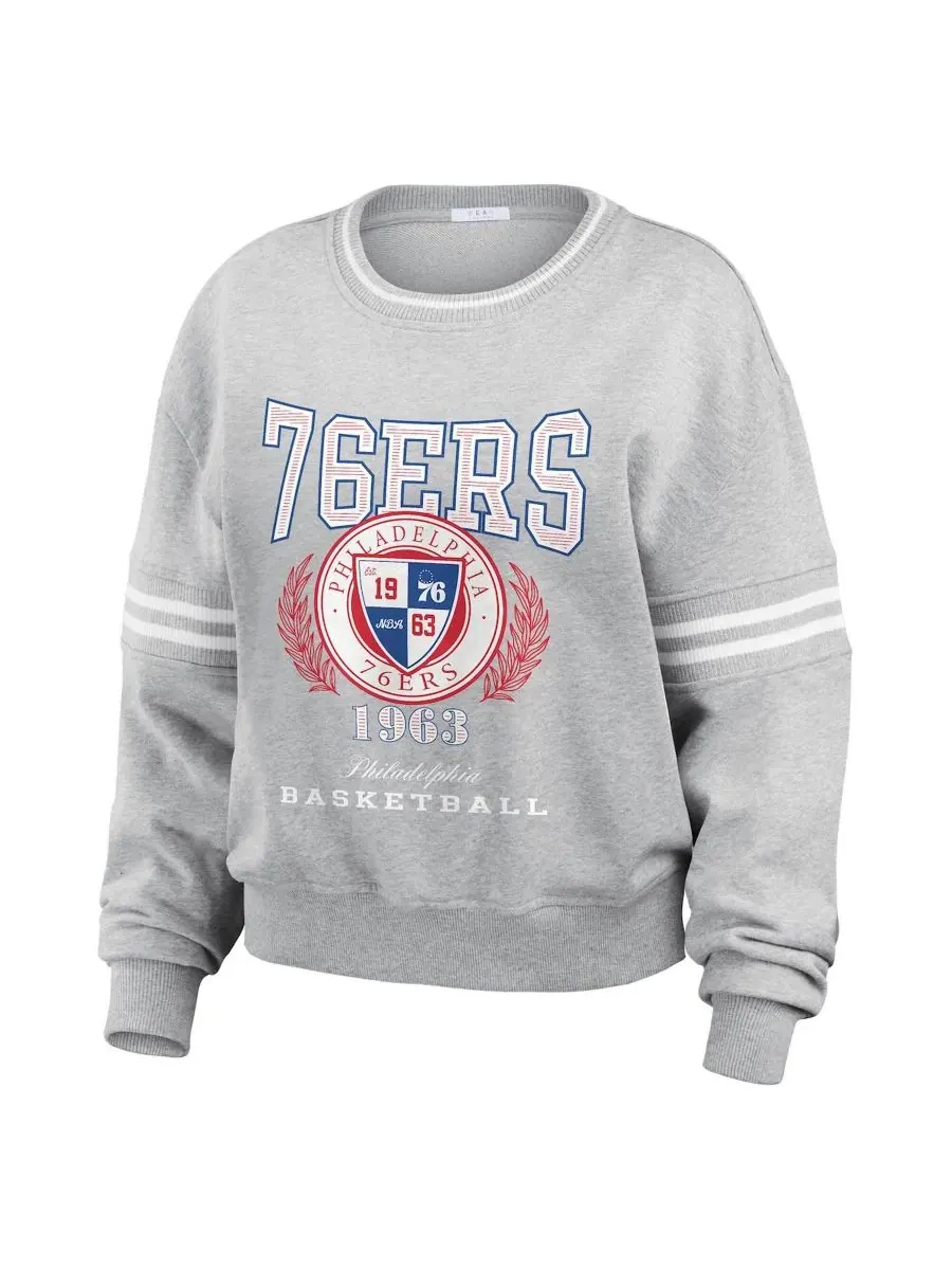 Женский свитшот из французского футера с принтом Philadelphia 76ers WEAR by Erin Andrews — изображение 2 из 4, серый