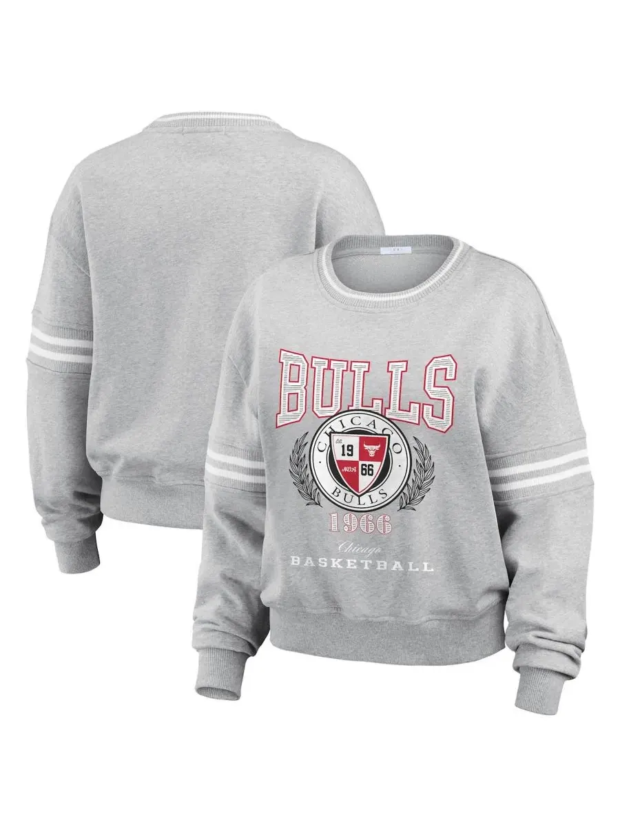 Свитшот из футера с принтом Chicago Bulls, модель Pullover WEAR by Erin Andrews — изображение 1 из 4, серый