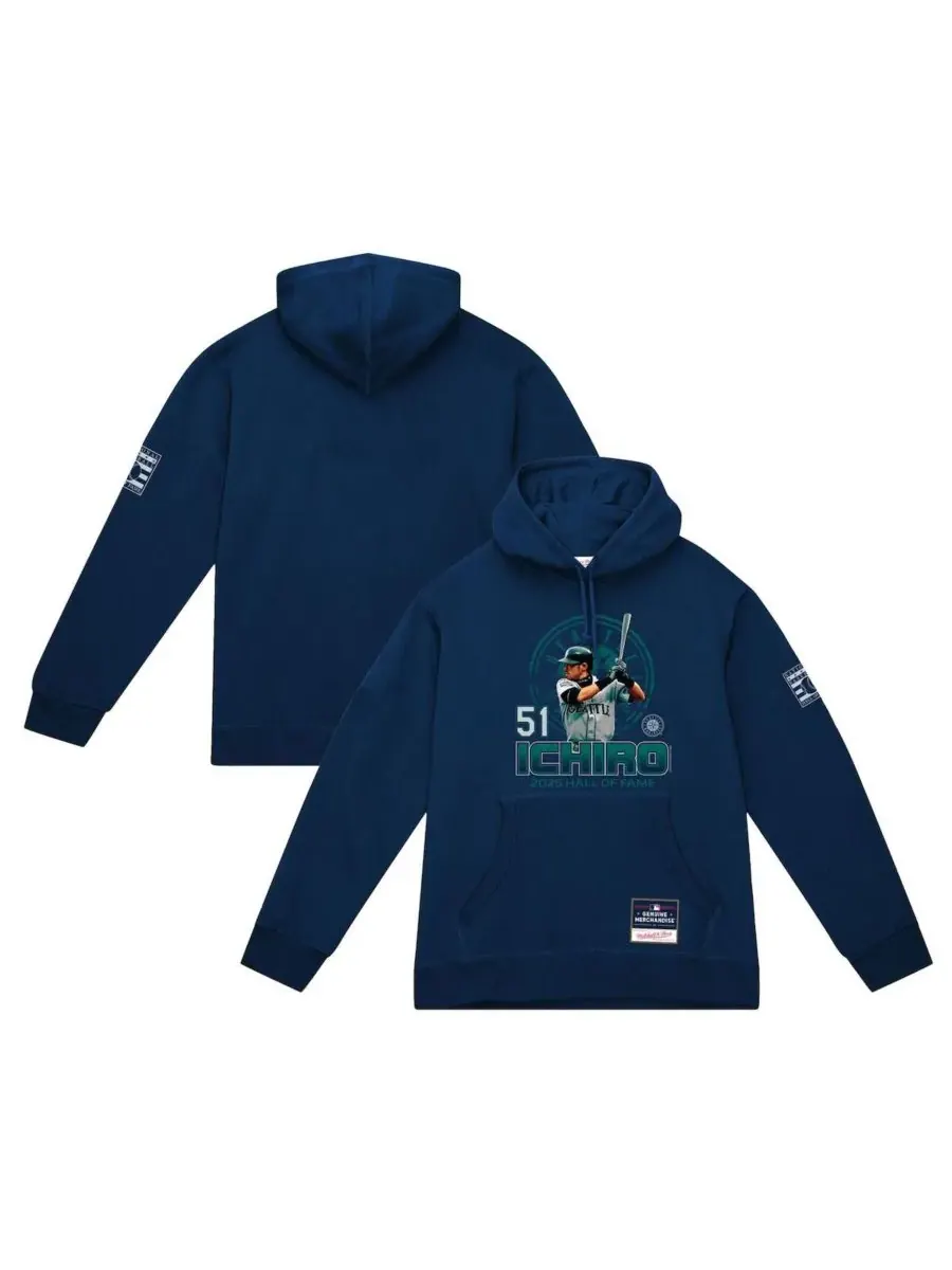 Mitchell & Ness Мужская толстовка с капюшоном Ichiro Suzuki Navy Seattle Mariners Hall of Fame — изображение 1 из 3