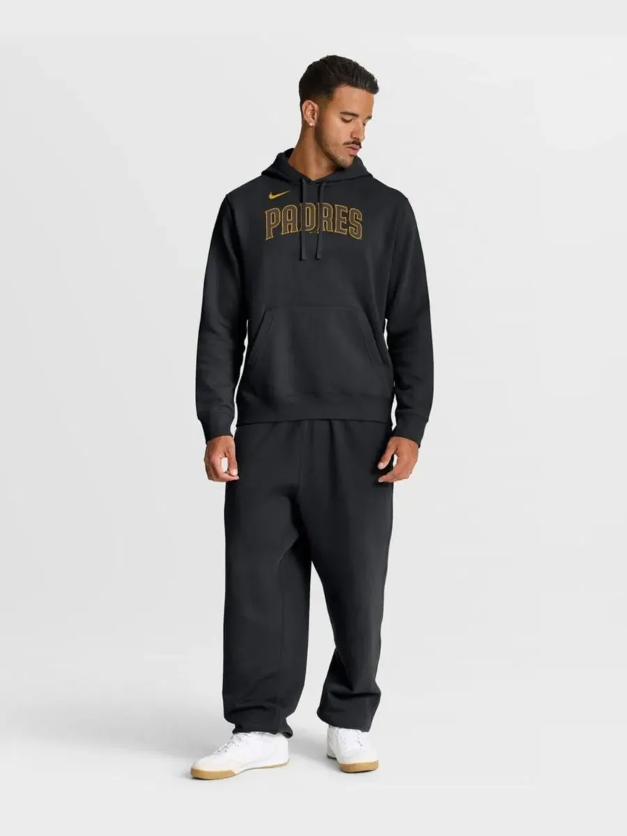 Худи с капюшоном, длинным рукавом, с принтом, San Diego Padres Club Nike — изображение 4 из 4, черный