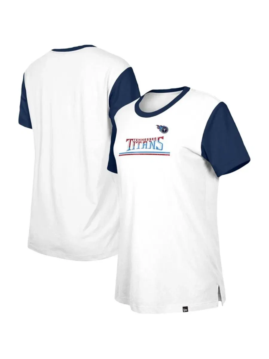 Футболка с цветовым блоком и боковыми разрезами Tennessee Titans Third Down New Era — изображение 1 из 3, белый темно-синий