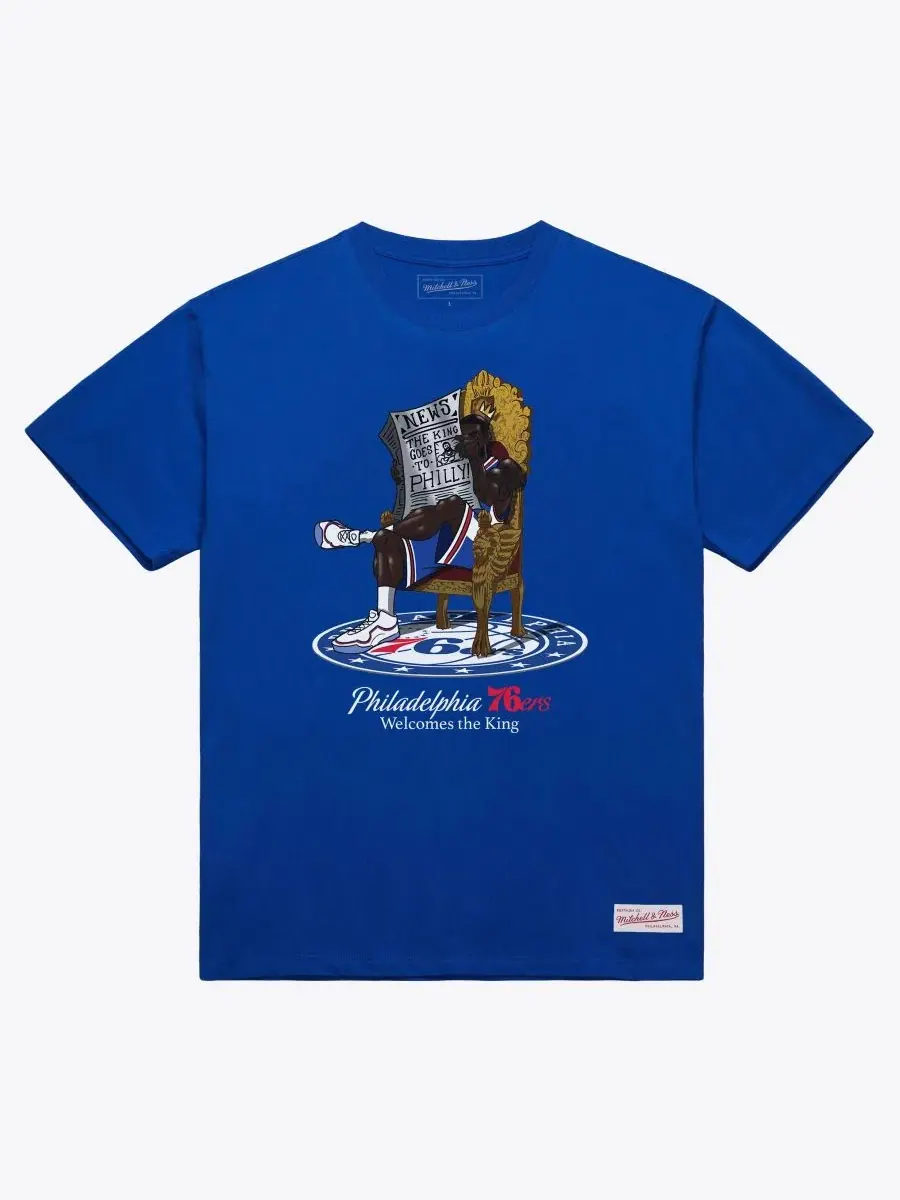 Футболка с принтом LeBron James Royal Philadelphia 76ers Caricature Mitchell & Ness — изображение 1 из 2, королевский