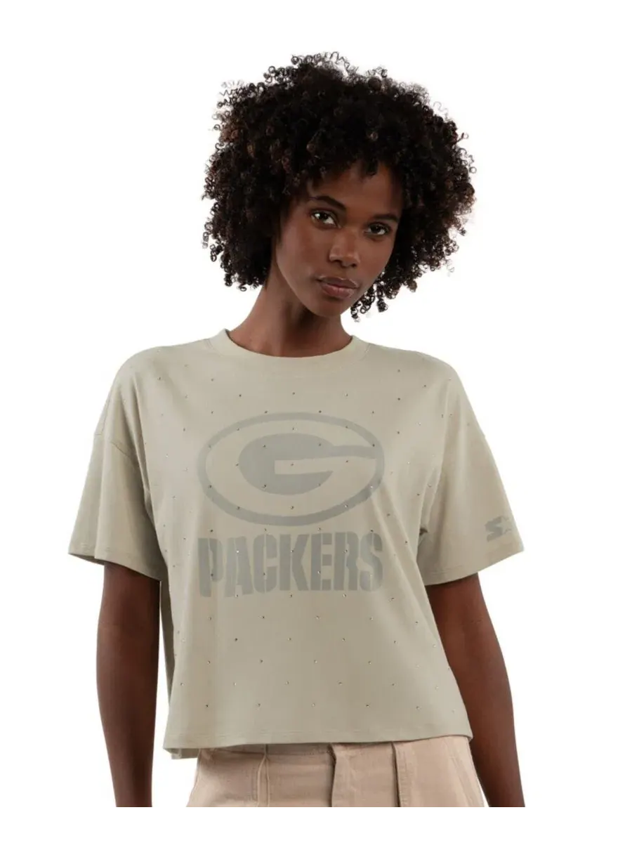 Футболка-кроп с принтом Green Bay Packers Rhinestone Sprinkle Starter — изображение 1 из 3, хаки