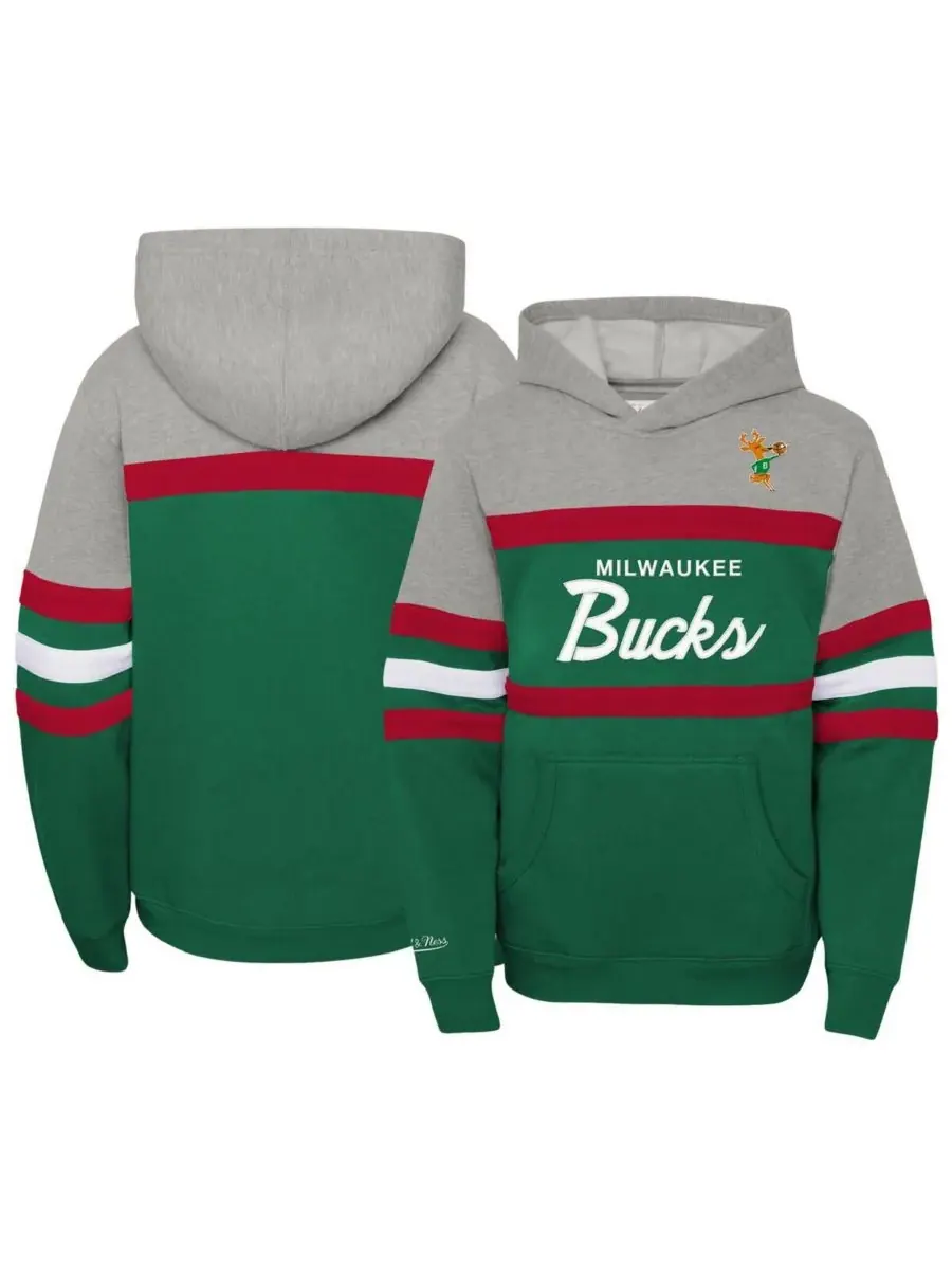 Mitchell & Ness Толстовка с капюшоном Big Boys and Girls Boys Heather Gray — изображение 1 из 3, серый зеленый