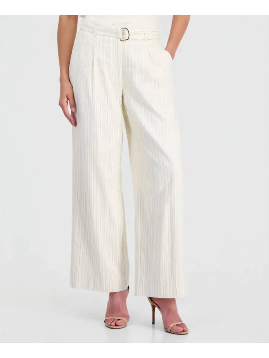Брюки женские с высокой посадкой, широкие, с поясом, Natural Stripe T Tahari — изображение 3 из 4