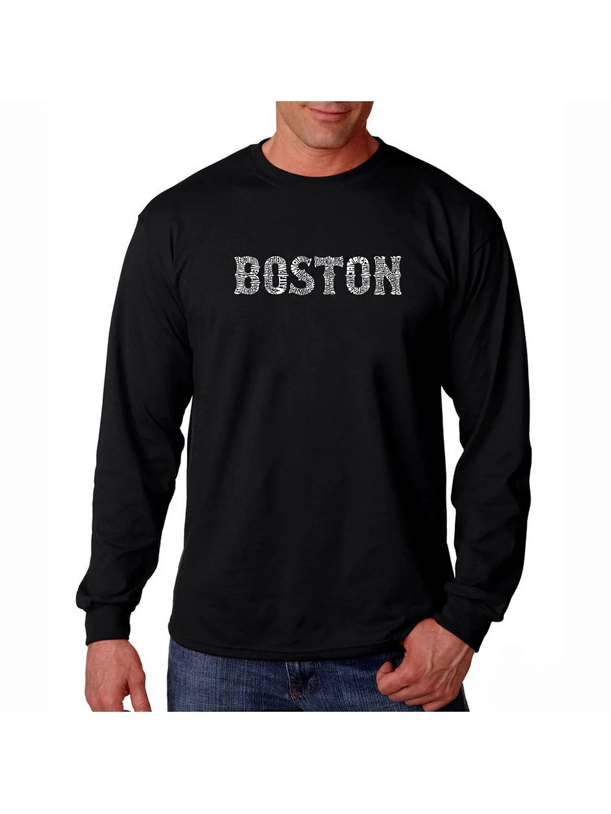 Мужская футболка с длинным рукавом word art - boston neighbourhoods LA Pop Art — изображение 1 из 2, черный