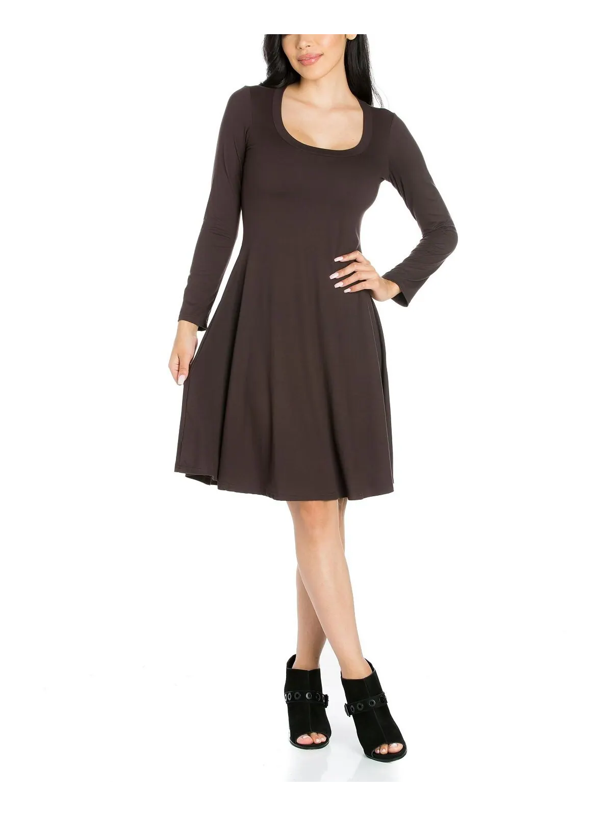 Женское классическое расклешенное мини-платье с длинными рукавами 24seven Comfort Apparel